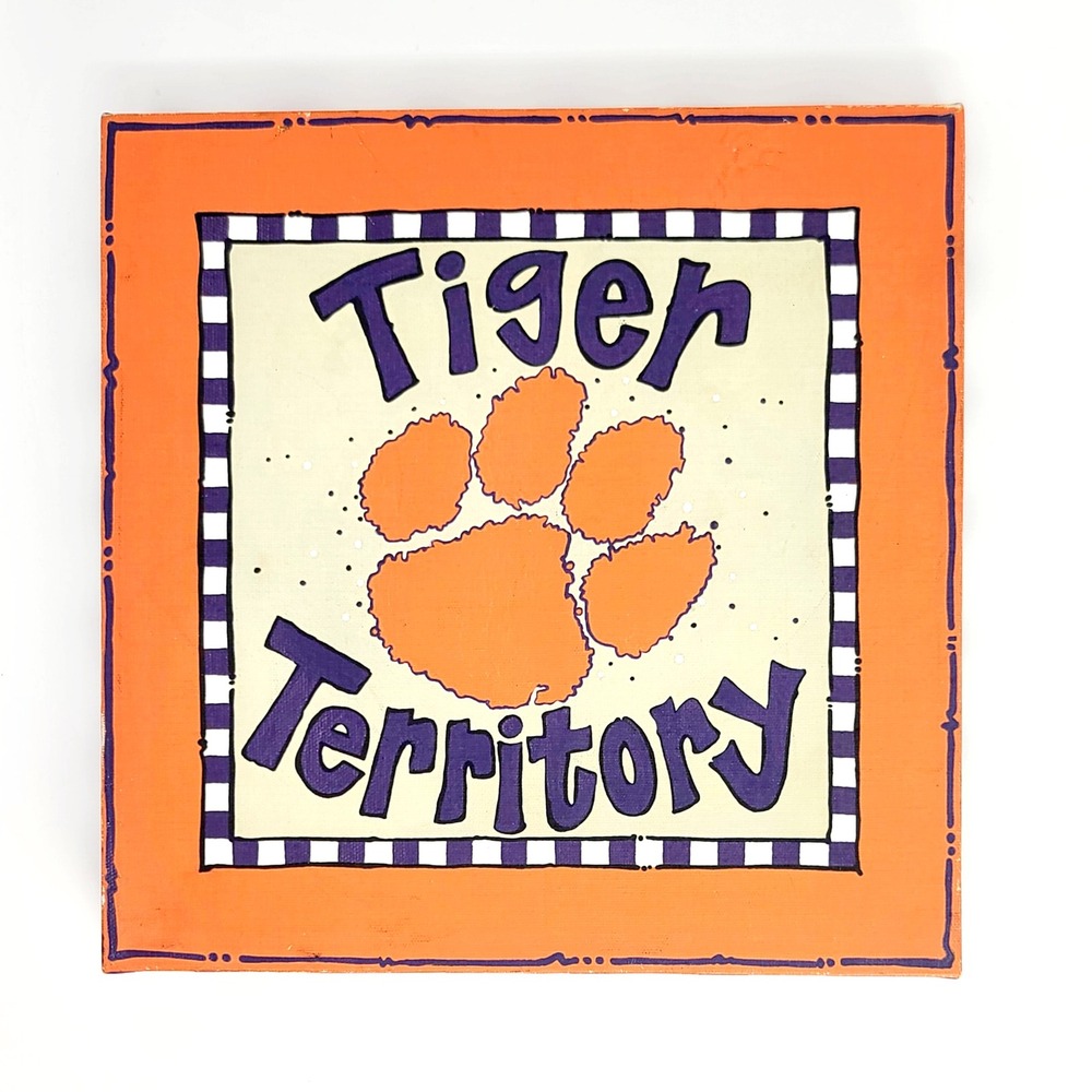 Glory Haus Clemson Tiger Territory Canvas Art Sign 12x12 Orange Purple Logo Fan